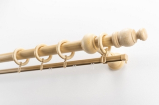 GARESA Gardinenstange NOVA, Ø 28 mm, 2-läufig, Wunschmaßlänge, mit Bohren, verschraubt, Holzwerkstoff, Vorhanggarnitur Holz, verlängerbar, Wandmont, mit Ringe/2 Lauf Gleiter