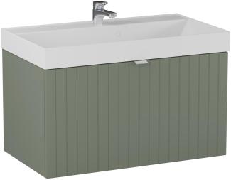 BADEDU ESLA Waschbecken mit Unterschrank 79 cm breit, Grün, Waschbecken Gussmarmor Weiß