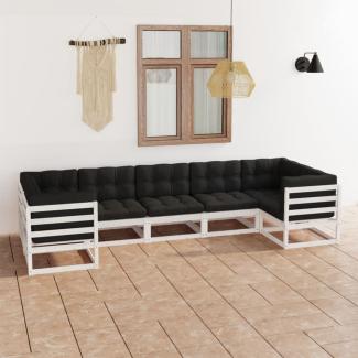 vidaXL 7-tlg. Garten-Lounge-Set mit Kissen Weiß Massivholz Kiefer 3077305