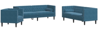 vidaXL 3-tlg. Chesterfield-Sofa-Set mit Nackenrollen Blau Samt 3209289