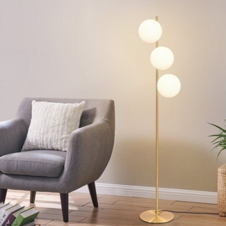 ZMH Stehlampe Wohnzimmer 3 Flammig Industrial Modern Standleuchte mit Fußschalter, Einfache Installation, ohne Leuchtmittel, Weiß Glas Standlampe E27 Vintage Bodenlampe, Schwarz/Gold