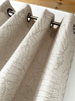 novumfix Vorhang Ösenvorhang beige dezent gemustert blickdicht 140x260 cm(BxH), abdunkelnd, hochwertiger Jacquard, extra lang