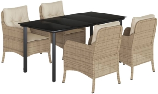 vidaXL 5-tlg. Garten-Essgruppe mit Kissen Beige Poly Rattan 3211972