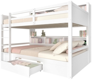 HAUSS SPOLE Etagenbett 90x200cm mit Schubladen, Staufächern und Sicherer Zaun, Weiß