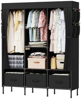 loefme Stoffschrank Kleiderschrank mit Kleiderstangen und 3 Aufbewahrungsboxen (1 set) 130 x 45 x 170 cm