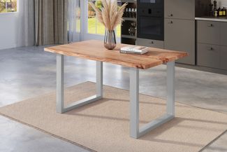 Esstisch Baumkante massiv Akazie natur 120 x 80 U-Gestell silber NICK 163997892