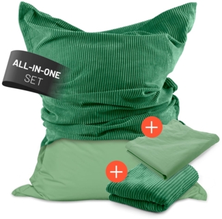 Lumaland Sitzsack Classic XXL All-in-One Set | Riesen Sitzsack XXL mit Cord & Outdoor Bezug für drinnen & draußen | Sofa Sessel mit im Innensack sicher verpackter EPS-Füllung – Hüllen Easy wechselbar