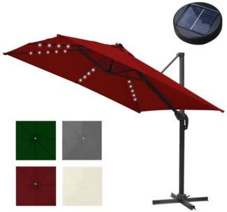 Clanmacy Ampelschirm 300 x 300cm Sonnenschirm Eckig Aluminium Marktschirm mit LED,Rot