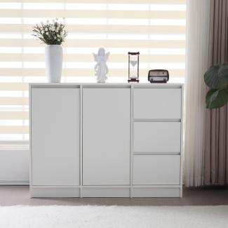 Merax Moderne Sideboard Kommode Schuhschrank mit großem Stauraum, zwei Türen und drei Schubladen mit einem verstellbaren Regal ,Weiß