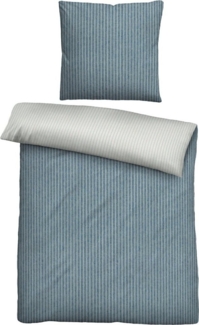 biberna Melange-Flanell Bettwäsche 0840507 WEBSTREIFEN, blau, 1x 135x200 cm + 1x 80x80 cm