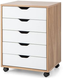 COSTWAY Rollcontainer, mit 5 Schubladen und Rädern, Holz, 48x39,5x65,5cm