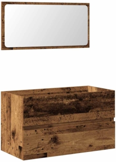 Badschrank, Badezimmerschrank mit Spiegel Altholz-Optik Holzwerkstoff