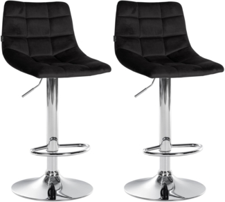 DELUKE® Barhocker 2er Set DUBAI - Schwarz, Samt, Chrom Barhocker mit Lehne Barstuhl Tresenhocker Tresenstuhl Kneipenhocker Kneipenstuhl