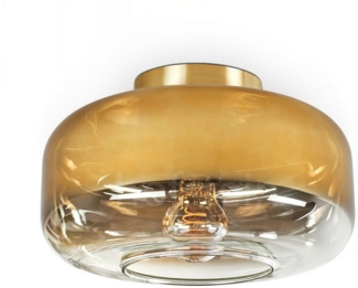 hofstein Deckenleuchte Deckenlampe aus Metall/Glas in Messingfarben/Goldfarben/Klar, ohne Leuchtmittel, mit Schirm aus Glas (28 cm), 1 x E27, ohne Leuchtmittel