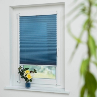 Liedeco Plissee Jeansblue, Lichtschutz, ohne Bohren, verspannt, Klemmfix