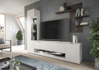 INOSIGN Wohnwand Porto, Breite 250cm, in Weiß/Beton Nachbildung, (3-St), TV-Wand, Mediawand, Lowboard, Vitrine, Wandboard