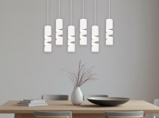 Moderne Pendelleuchte STREAM 6-flammig aus Metall in Weiß, Breite 100cm