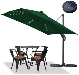 Clanmacy Sonnenschirm Sonnenschirm mit LED Beleuchtung Ampelschirm 300 cm Garten Schirm Grün