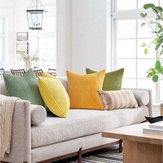 Topfinel Kissenbezüge 4er Set Kordsamt, flauschig Farbverlauf, Gestreift, kissenhülle 50x50 Gelb-grün cord kissen sofakissen kissenbezug 50x50