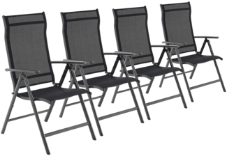 SONGMICS Gartenstuhl-Set 4-tlg., klappbar mit 8-fach verstellbarer Rückenlehne, Aluminiumgestell schwarz, bis 150 kg belastbar