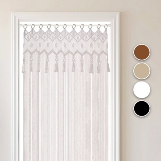 Cozyor Vorhang Makramee 132x200 cm mit Vorhangstange 70-120 cm, Boho Gardine (1 St), Ösen, Baumwolle, Raumteiler weiß Purity, Boho Wandteppich, Boho Türvorhang handgemacht