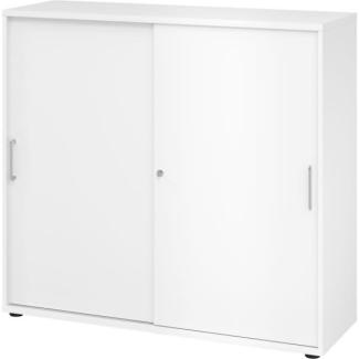 Büroschrank Aktenschrank Schiebetürenschrank, Weiß, Metallgriff, 110 x 40 x 120 cm