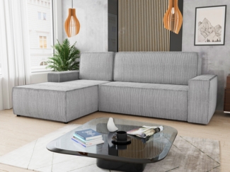 Ecksofa Totti L mit Schlaffunktion und Bettkasten - Cord Stoff - L-Form Couch, Polstersofa, Schlafsofa, Sofagarnitur (Grau (Poso 110) Seite: Links)