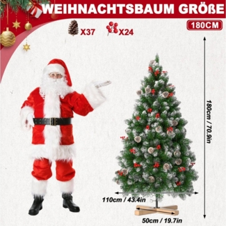 FIVMEN Künstlicher Weihnachtsbaum Weiß mit Schnee und Zapfen, Schnellaufbau inkl. Christbaum Ständer