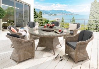 Destiny Sitzgruppe Malaga Luna, (Set, 20-tlg), bestehend aus 6x Sessel, 1x Tisch, 1x Drehteller, inkl. Auflagen