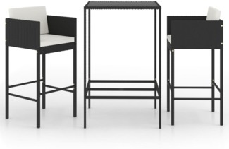 vidaXL 3-tlg. Gartenbar-Set mit Kissen Poly Rattan Schwarz 3094787