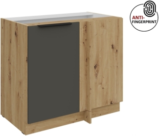 Küchen Eckunterschrank 105 cm Küche ARIA Graphite ultra matt + Eiche Artisan matt, hochwertige Fronten mit Anti Fingerprint Beschichtung Küchenzeile Küchenblock