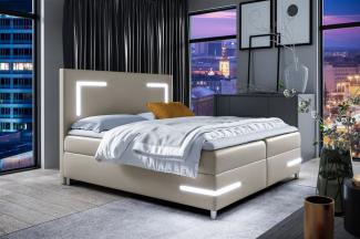 Boxspringbett Schlafzimmerbett ARIANO 200x200cm Cappuccino inkl. Bettkasten LED