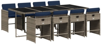 vidaXL 9-teiliges Garten-Ess-Set mit Kissen, grau, Polyrattan 3277872