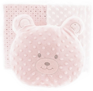 Almina Babydecken-Set mit Bärenkissen Zweilagige Babydecke aus Polyester Sternenmuster 100x80 cm Rosa