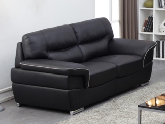 Vente-unique - Ledersofa 2-Sitzer - Schwarz - THIBAULT