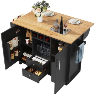 autolock Kücheninsel Buffetschrank Küchenwagen mit klappbarer Arbeitsplatte, Küchenschrank für Wohnzimmer & Küche 120x73/45x92 cm