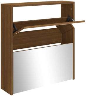vidaXL Schuhschrank mit Spiegel 2 Fächer Braun Eichen-Optik 63x17x67cm 342634