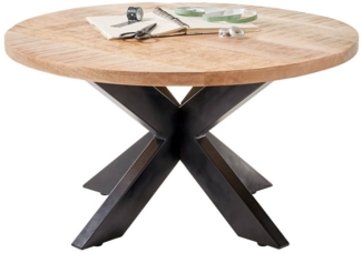 Massivart® Couchtisch ACE rund 80 cm / Mangoholz natur, Tischplattenstärke 30 mm / Stern-Gestell Metall schwarz