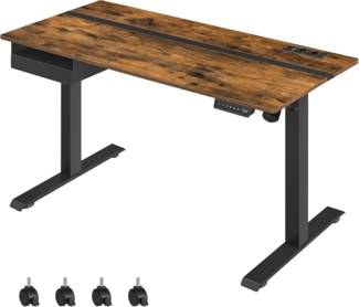 Vasagle Höhenverstellbarer Schreibtisch elektrisch, stufenlos verstellbar, Memory-Funktion mit 4 Höhen, vintagebraun-schwarz, 60x140 cm Tischoberfläche