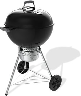 Weber Original Kettle Premium Holzkohlegrill/Porzellanemaillierter Deckel und Kessel, 57 cm Grillfläche, One-Touch-Reinigungssystem, Deckelthermometer, Dreibein-Ständer und Räder, Schwarz