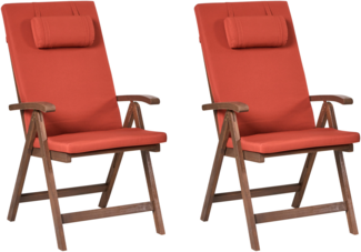 Set mit 2 Stühlen und Sitzkissen AMANTEA PREMIUM Akazienholz Rot