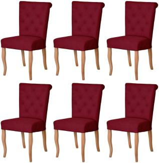 Casa Padrino Chesterfield Neo Barock Esszimmer Stuhl 6er Set Bordeauxrot / Naturfarben - Küchenstühle Set - Esszimmer Möbel - Chesterfield Möbel - Neo Barock Möbel