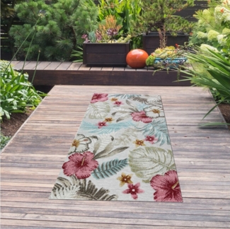 TeppichHome24 Outdoorteppich In- & Outdoor Teppich 3d-effekt Blumen Blätter Muster türkis bunt, Rechteckig