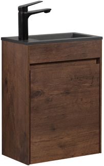 Badplaats Gäste-WC Waschtisch Set Sinta 40x22 cm Walnuss Braun - Badmöbel Set mit Schwarze Waschbecken und Unterschrank, Vormontiert und mit Soft-Close