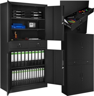 tectake Aktenschrank Büroschrank Cosmo mit 2 Schubfächern 40 x 80 x 180 cm (Komplettset, 1-St, inkl. 8 Schlüssel) aus pulverbeschichtetem Stahl