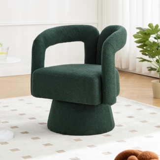 LVHOM Polsterstuhl 360° drehbar, Drehsessel Bouclé-Stoff, Loungesessel mit Armlehnen, Armlehnenstuhl Relaxsessel, Dunkelgrün