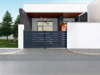 Vente-unique - Gartentor Flügeltor Doppeltor mit Torantrieb - 397 x 166 cm - durchbrochen - Aluminium - Anthrazit - PRIMO