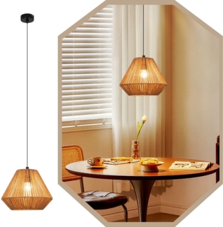 ZMH Pendelleuchte Vintage Hängelampe Esstisch- Pendellampe 1 Flammig Esszimmer Hängeleuchte Diamant-Design Hanfseil E27 Esstischlampe für Schlafzimmer Wohnzimmer Flur(Ohne Leuchtmittel)