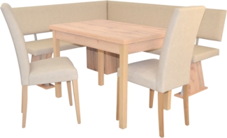 Moderne Eckbankgruppe in Eichedekor, Schenkel 150x182 cm, Auszugstisch, Kunstleder beige