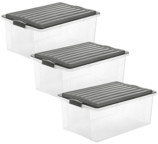 ROTHO Aufbewahrungsbox Compact 3er-Set Aufbewahrungsbox 38l mit Deckel (Aufbewahrungsset, 3er-Set)